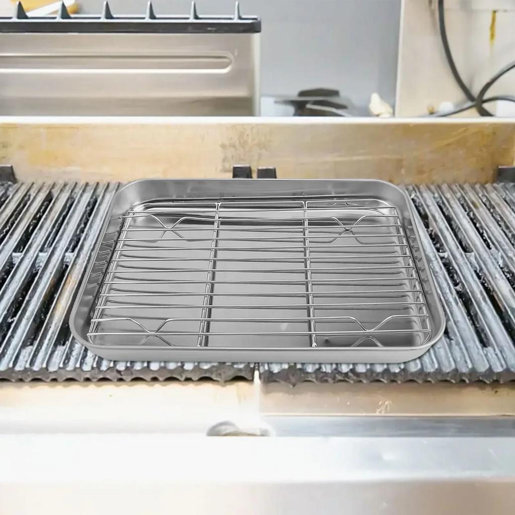 Baking And Cooling Rack Set Healthful Quick And Even Heating Roll Edges Shiny Mirror Finish Silver Wire Rack Set