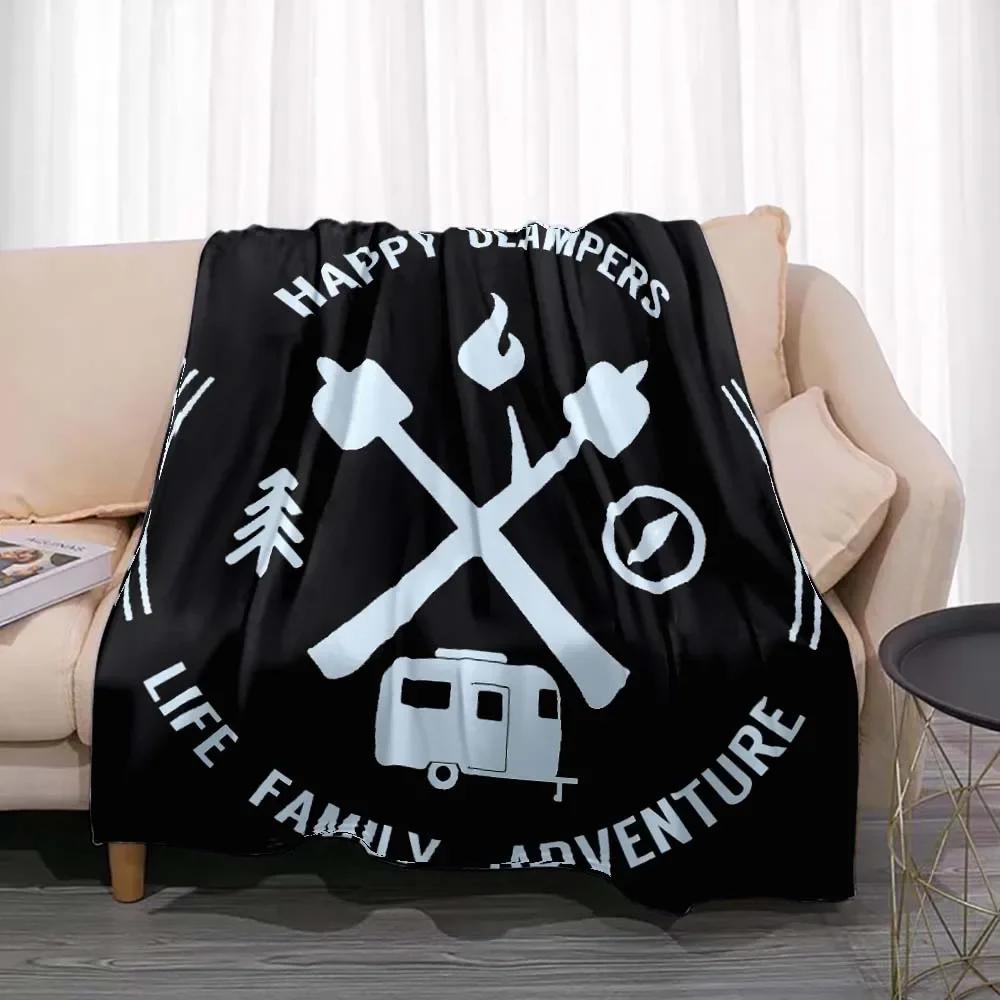 Fashionable Blanket Summer Happy Camper Camping Throw Bed Sofa Office Air Conditioning Soft Leisure Travel Customizable Throw