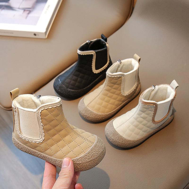 Girls' Short Boots Autumn and Winter New Baby Leather Boots Two Cotton Cotton Shoes Soft Sole Korean Version Warm and Non-slip Boots Tide