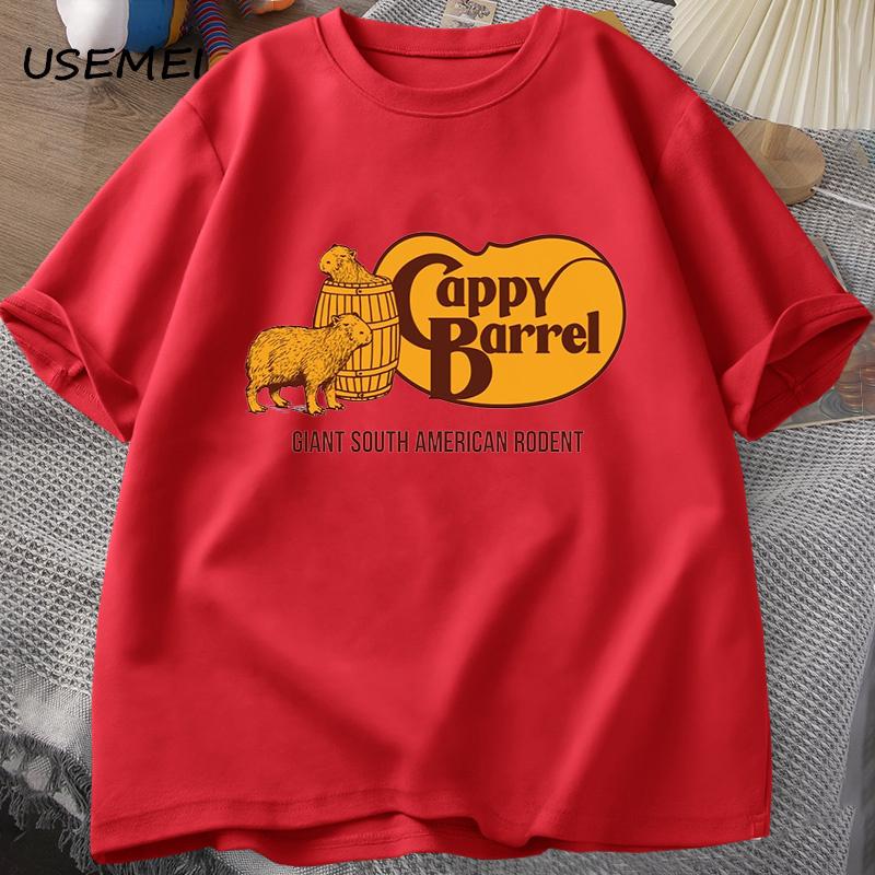 Cappy Barrel Capybara T-Shirt Herren Sommer Baumwolle Kurzarm Lässig Grafik T-Shirt Herrenbekleidung Streetwear 90er T-Shirts Top