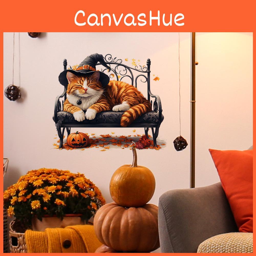 Halloween Witch Hat Cat Wall Sticker Pvc Decor For Living Room And Home Decor