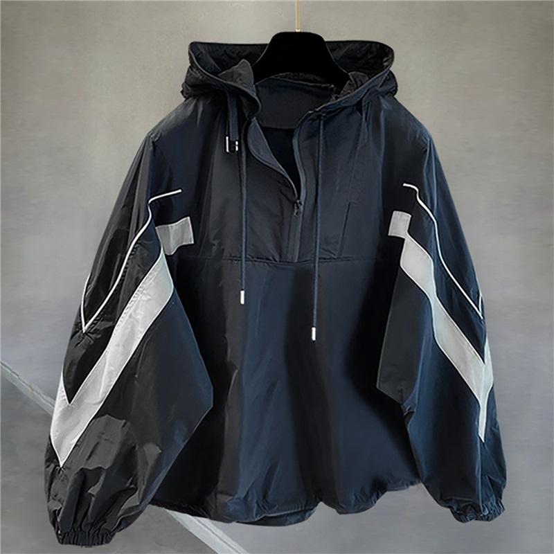 

Men s Half-Zip Hooded Windbreaker Jacket Casual Color Block Outdoor Sports Pullover Coat Lightweight Water-Resistant Anorak For Daily & Hiking L чёрный
