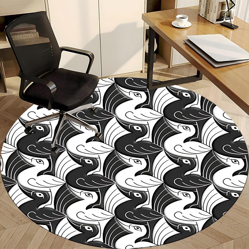 1pc Swan Pattern Office Round Area Rug, Indoor Mat Suitable For Office, Under Office Chairs Bedroom Living Room Home Decor, Room Deco