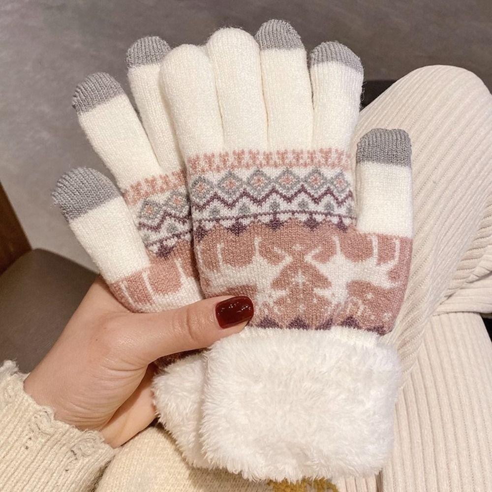 Wool Christmas Knitted Gloves Thickened Winter Mittens Fashion Full Finger Gloves  Women