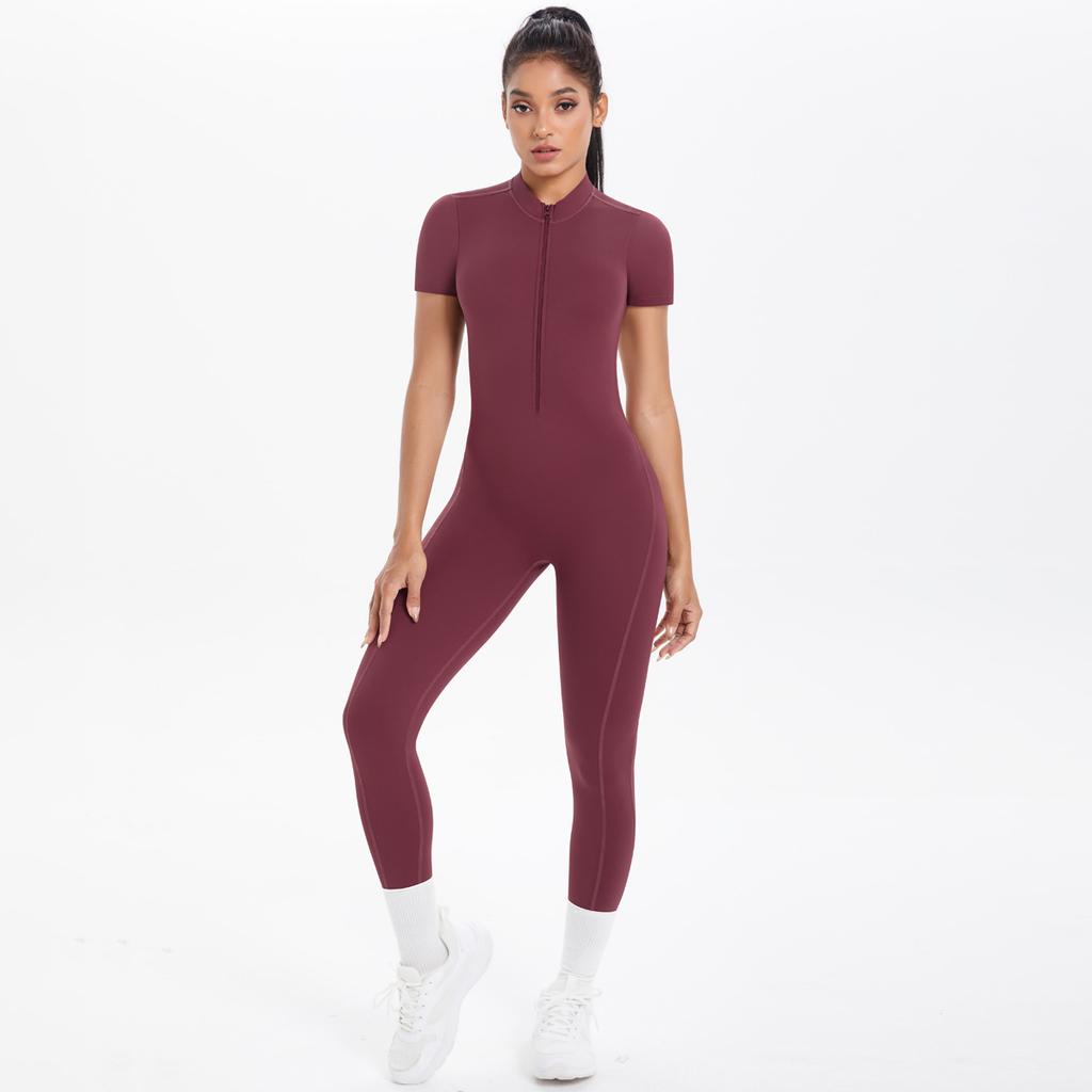 New Nude Tight Fitting Short Sleeved Yoga Sports Jumpsuit, Outdoor Leisure Running Fitness Suit, Quick Drying Jumpsuit For Women