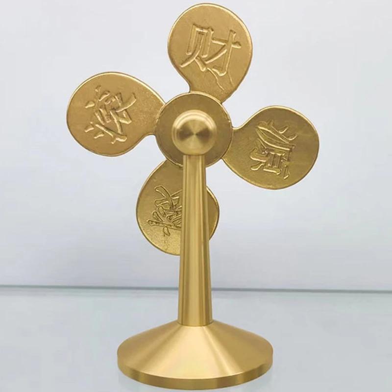 Chinese Fengshui Statues Good Luck Ornaments Golden Bullion Yuanbao Windmill Copper Miniature Wealth Living Room Office Decor