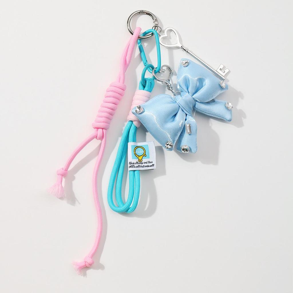 Sweet & Stylish Leather Heart Beaded Rhinestone Bow DIY Keychain Charm