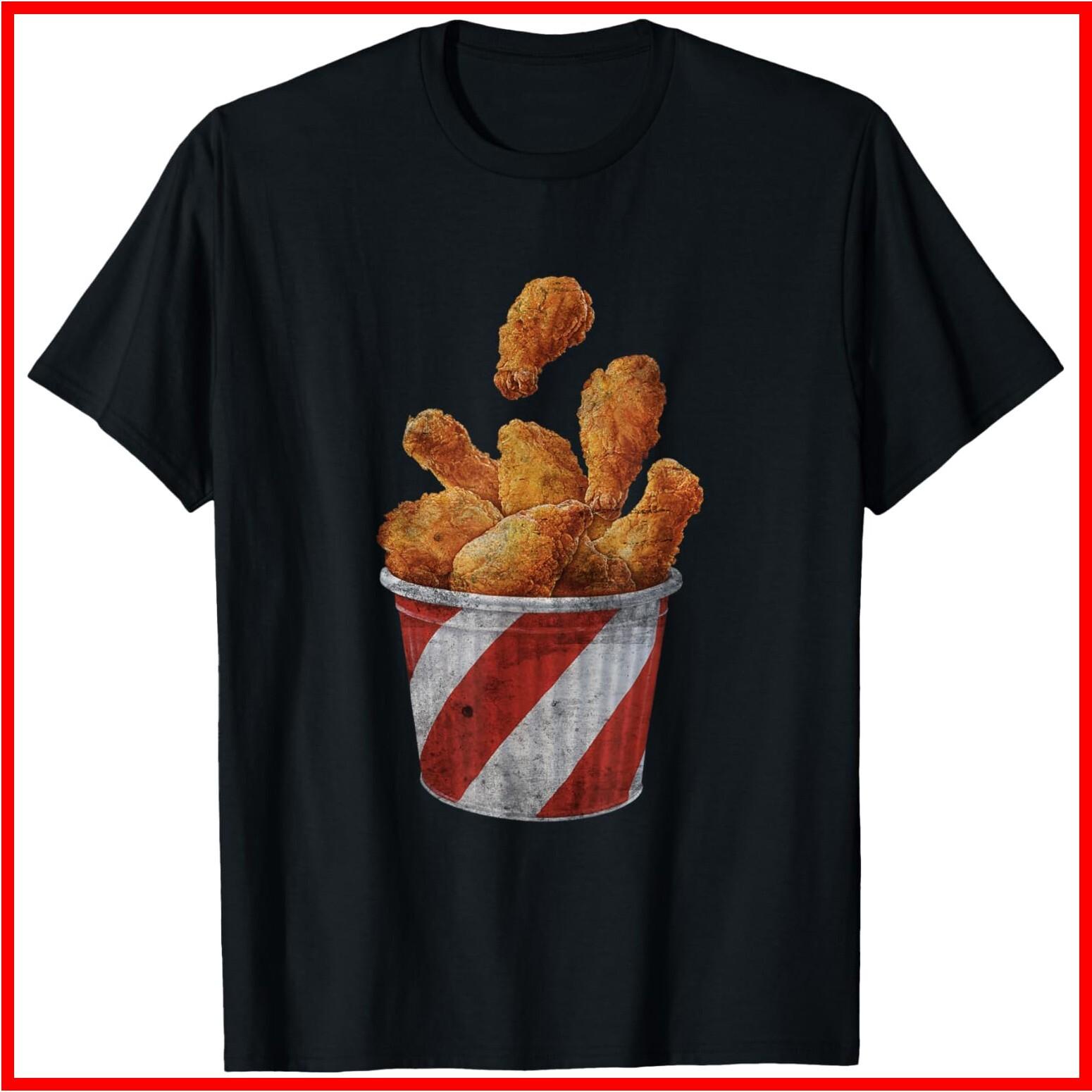 Retro National Fried Chicken Day Funny Fast Food Lover Black Cotton T-Shirt XL