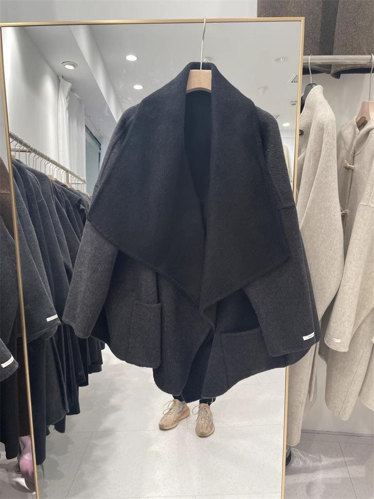 Big Lapel Double-sided Fleece Wool Coat High-end Sense Autumn and Winter New Woolen Coat Woolen Women's Bat Design Sense