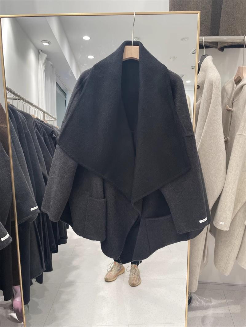 

Big lapel double-sided fleece wool coat high-end sense autumn and winter new woolen coat woolen women s bat design sense S темно-сірий