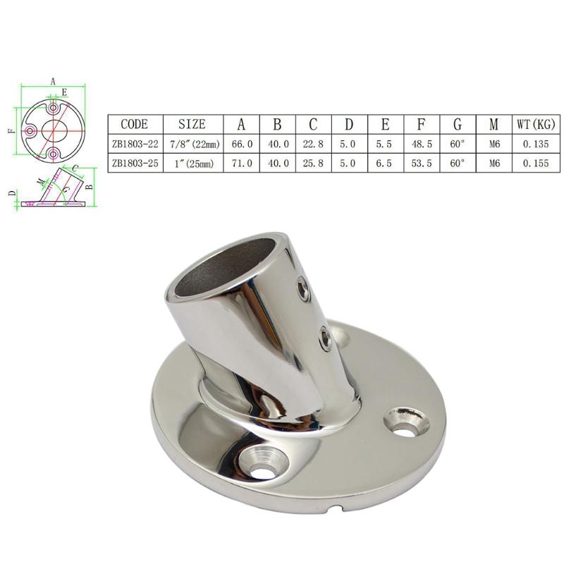 Boat Stainless Steel Handrail Fitting 60 Degree Tube Pipe Base Support 22mm 25mm