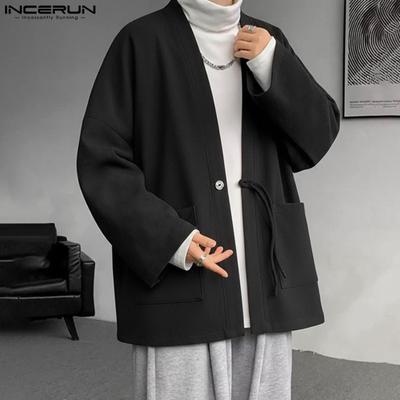 Men Casual Loose One Button Cardigan Thin Kimono Tops