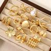 16pcs Gold Color Irregular Pearl Flower Rings Set For Women Fashion Boho Chunky Stackable Rings Party Daily Wear Jewelry Gifts