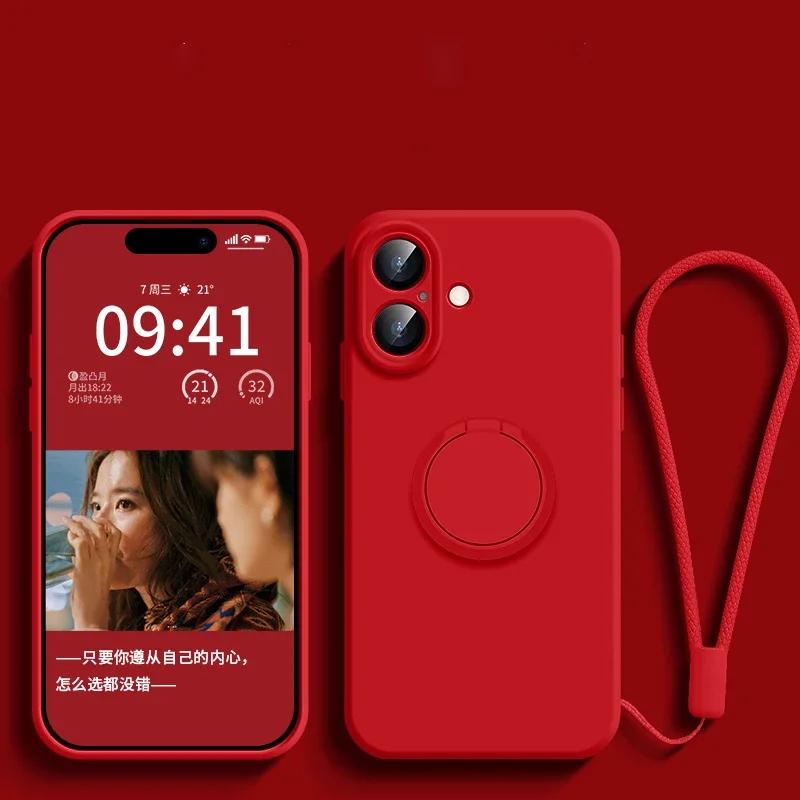 

Skin Feel Liquid Silicone Phone Case for IPhone 17 16 15 14 Plus 13 12 Pro Max Shockproof Soft Car Cover with Ring Holder Strap iPhone17