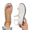 2024 New Rhinestone Transparent Sandalias De Mujer Casual Open-toe Beach Sandals Soft Flat Versatile Roman Shoes Women Shoes