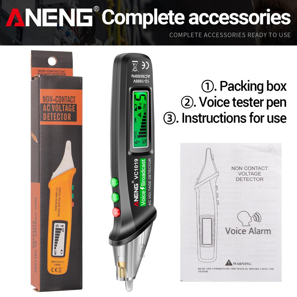 Neuer intelligenter Spannungsprüfstift 12V-1000V AC Spannungs-Sprachansage ANENG VC1019 Berührungsloser Infrarotsensor-Positionierung Elektrische Werkzeuge mit Alarm