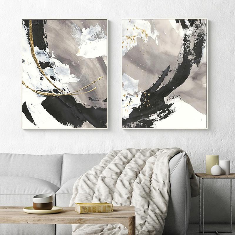 Chinesische Tinte Schwarz Weiß Pinsel Malerei Abstrakte Linien Leinwand Malerei Poster und Druck Wand Kunst Bilder für Wohnzimmer Dekor
