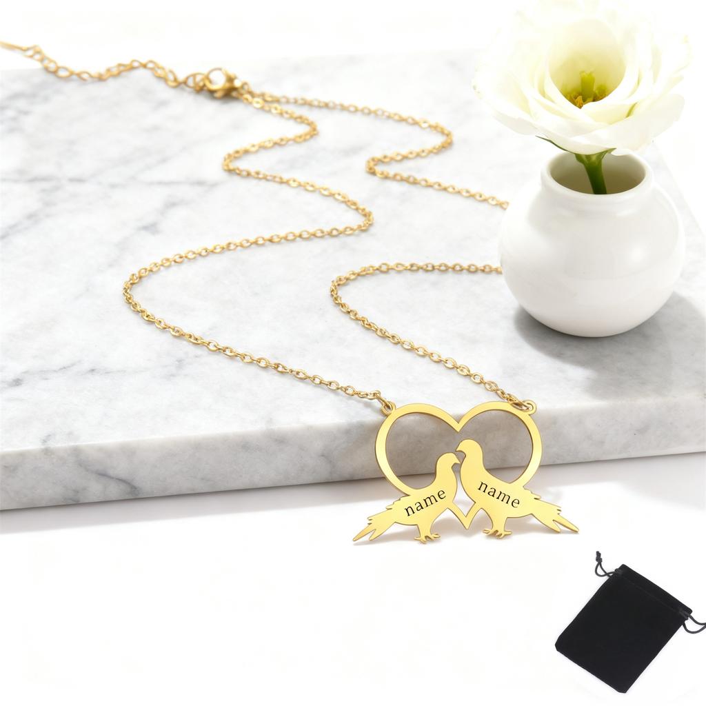 Customized Love Dove Couple Name Necklace Stainless Steel Personalized Romantic Love Bird Necklace Couple Jewelry Gift