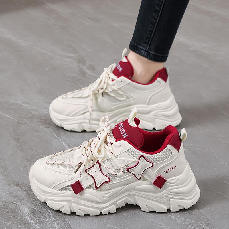 Women Summer Platform Shoes Mesh Surface Internet Celebrity Thick Sole Height Increasing White Dad Sneakers Casual Running