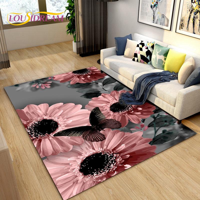 3D Nordic Flower, Daisy Area Rug,Carpet Rug for Living Room Bedroom Sofa Doormat Kitchen Decoration,Kids Play Non-slip Floor Mat