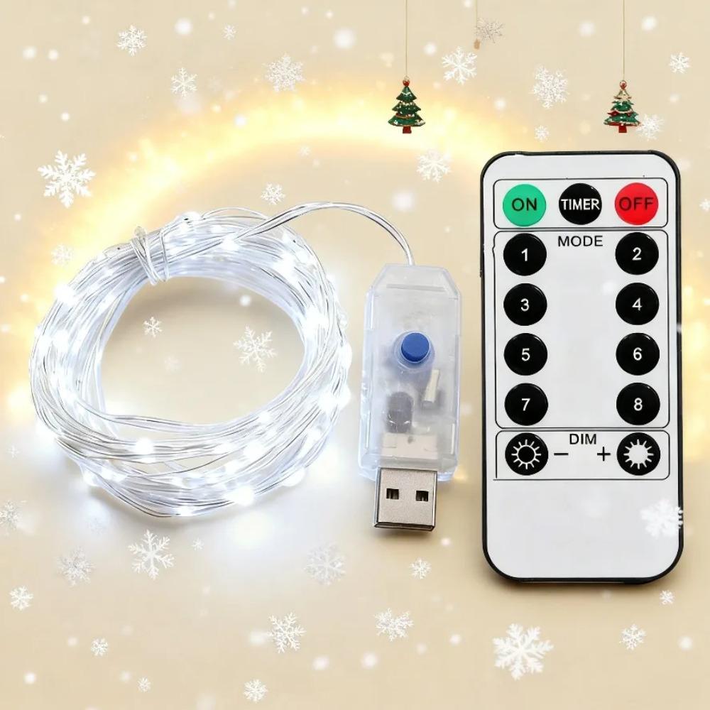 8 Function Remote Control LED Fairy Lights USB String Lights Christmas Garland for New Year Wedding Party Tree Garden Decoration