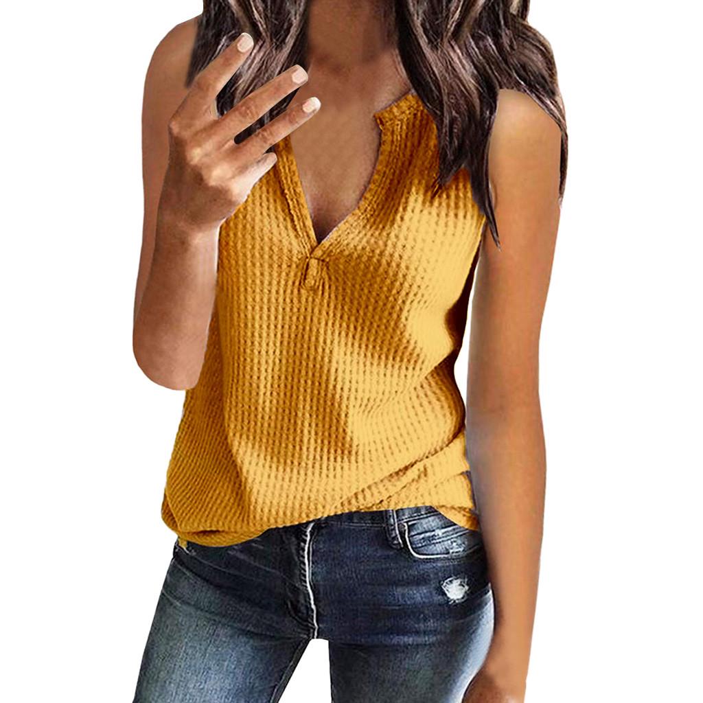 Womens Fashion V Neck Shirts Sleeveless 