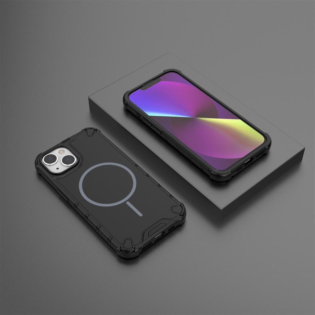 For iPhone 13 Magnetic Case Corrugated Texture Heat Dissipation Shockproof TPU+PC Phone Back Cover
