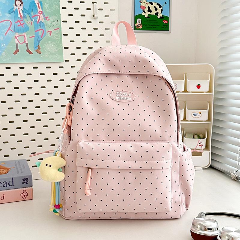 Schoolbag Women's New High-value Japanese Ins Fresh Candy Color Polka Dot Backpack Junior High School Students Lightweight Backpack