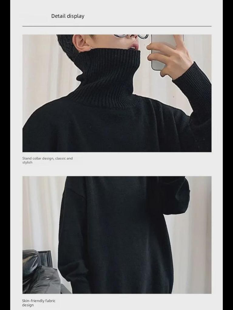 Męski sweter z wysokim dekoltem w stylu koreańskim: Modna koszulka bazowa na jesień/zimę 2022, półdziergana