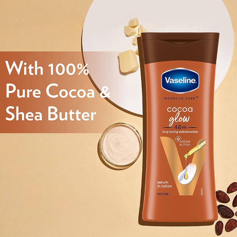 Vaseline Intensive Care Cocoa Glow Body Lotion 200 Ml Deep Moisture Fast Absorbing For Dry Dull Skin