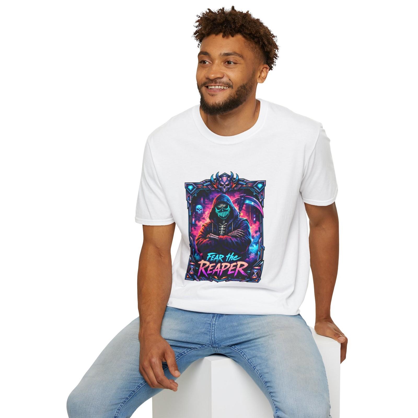 Skeleton Mask Cyberpunk Gothic Neon Reaper Street Unisex Softstyle T-Shirt S