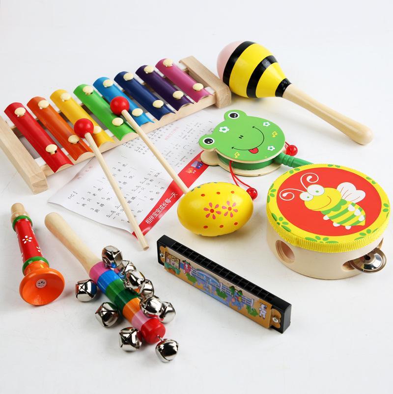 Wooden Orff Musical Instrument Combination Set For Babies Aged 1-3, Sound Enlightenment Rattle Octave Harping Educational Toys