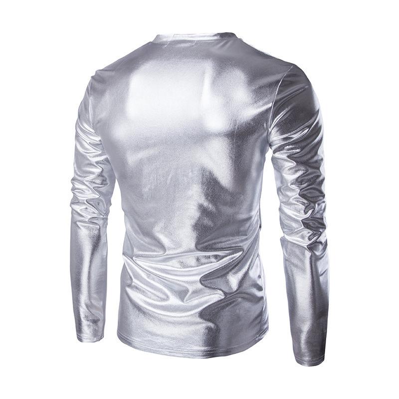 Men Shiny Gold Foil Slim Fit Short Sleeve T Shirt For Nightclub Performance