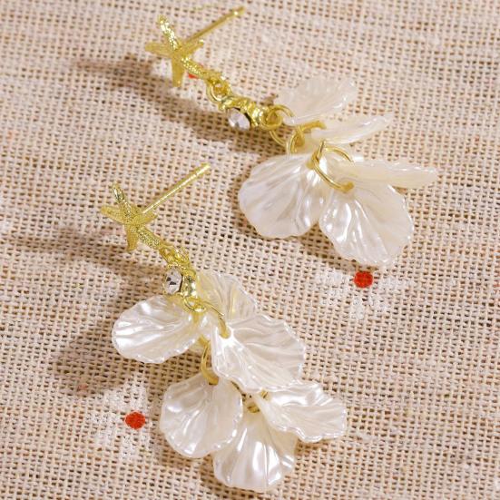1 Paio Orecchini Pendenti da Donna Stile Francese Decorazione Stella Marina Conchiglia Petalo Charms Orecchini a Bottone Orecchini per Vacanze Estive Gioielli Regalo