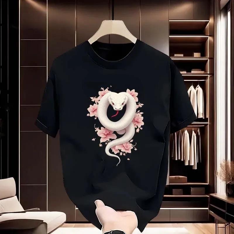 

Женская мультяшная футболка с простым принтом змеи из чистого хлопка, спортивная, удобная, с круглым вырезом и короткими рукавами 3XL