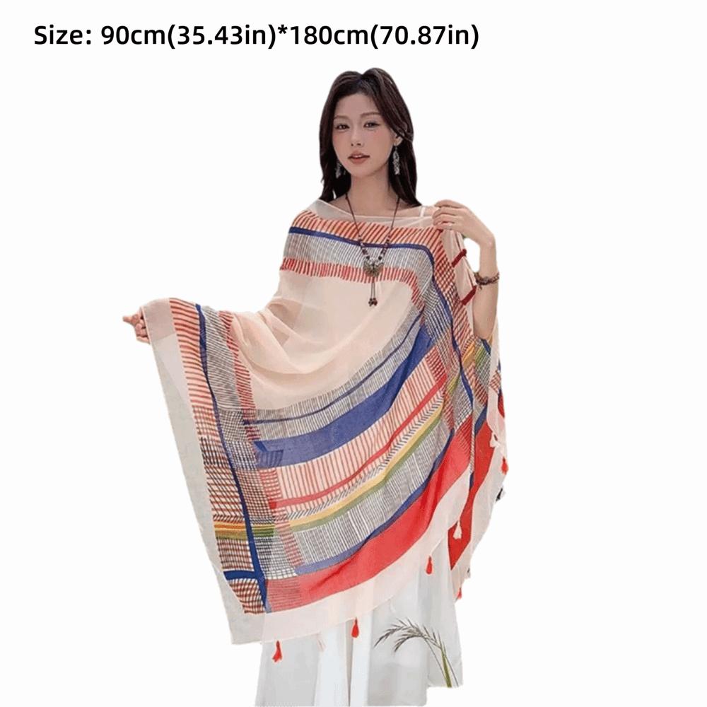Creative Multicolor Sunscreen Shawls Long Style Seaside Holiday Dual-Use Scarves Dual-Use Design Beachwear Long Scarves Beach
