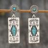 Bohemian Retro Carved Pattern Square Pendant Earrings, Women's Personalized Ethnic Style Holiday Accessories