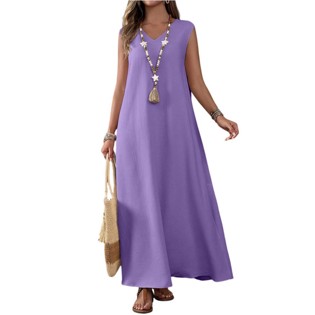 Women's Casual Sleeveless V-Neck Split Side Elegant Long Dresses