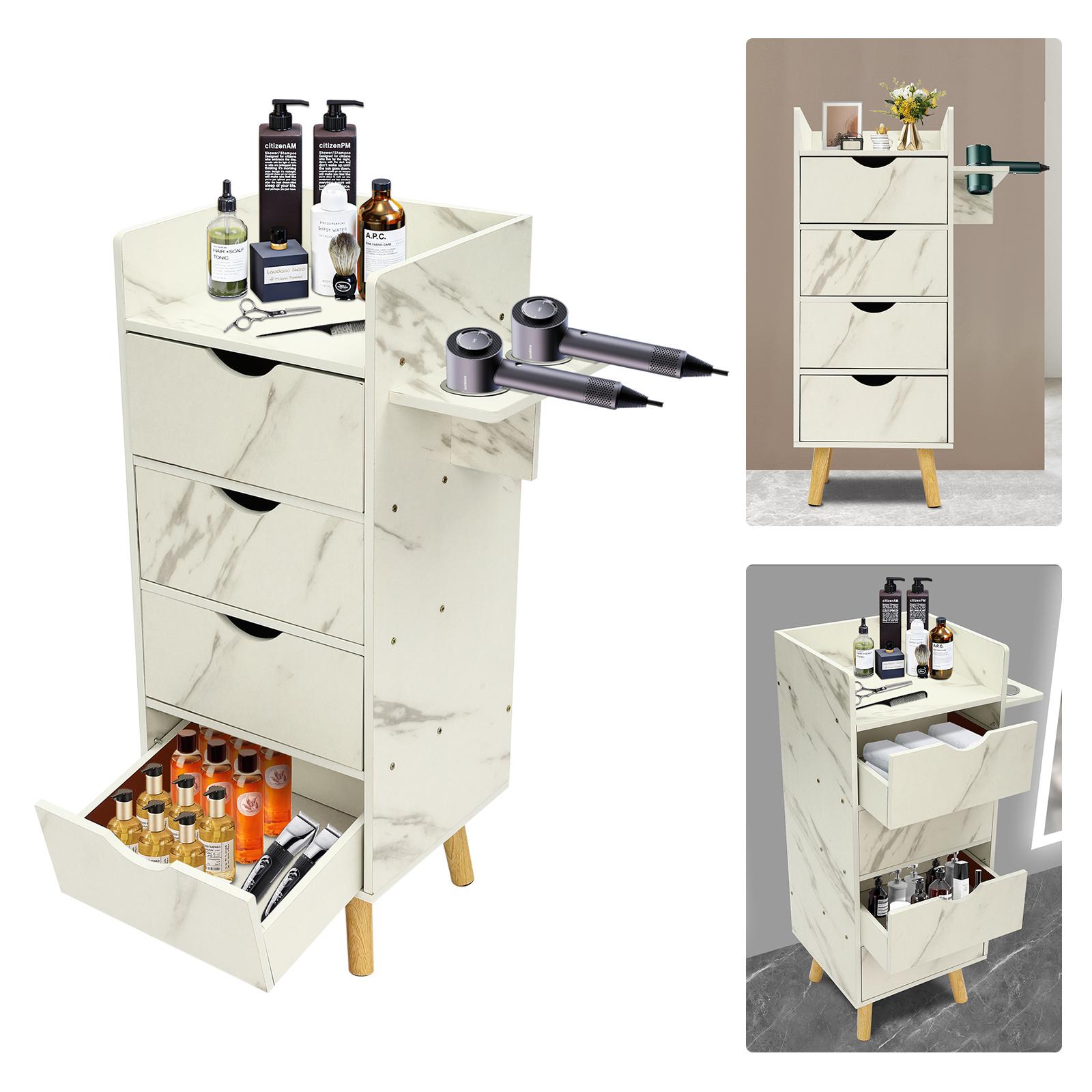 

4-Drawer Storage Cabinet,Black/Warm White/Marble Color Beauty Barber Salon Organizer 35*30*81cm for Hair Salons,Beauty Salons
