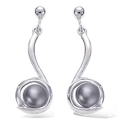 [H5498] - Silver 'Perla' Silver Gray Earrings (rhodium-plated) - 25x9 Mm