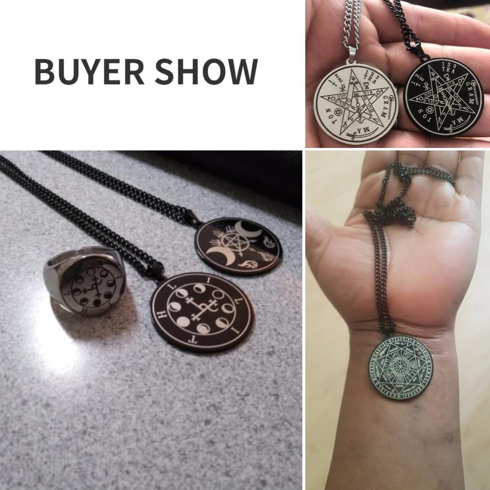 LIKGREAT Wicca Lilith Seal Night and Moon Necklace Men Women Demon Goddess Pendant Kabbalah Amulet Stainless Steel Jewelry
