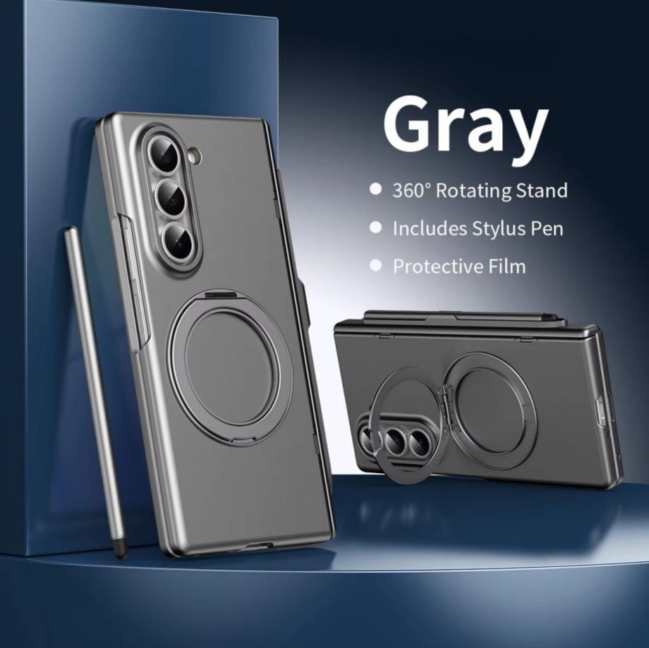 

For Samsung Galaxy Z Fold 5 6 7 Case with Stylus Pen Magsafe 360° Rotation Stand Hinge Screen Protector Full Protection Cover Plastic&Galaxy Z Fold6 серый