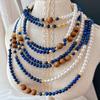 Vintage Natural Lapis Lazuli Sandalwood Autumn And Winter Merad Small Long Chain Sweater Chain Necklace Collarbone Chain