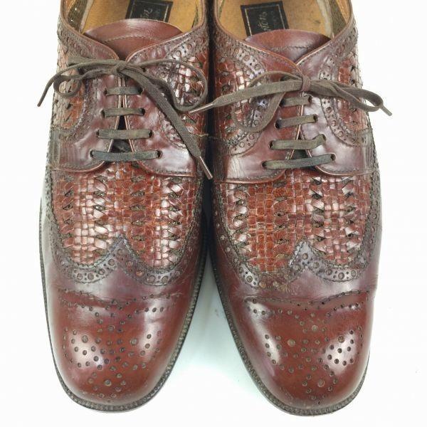 Washington/ Vintage Handmade Wingtip Business Shoes Leather Brown 24cm Braided Design(USED)