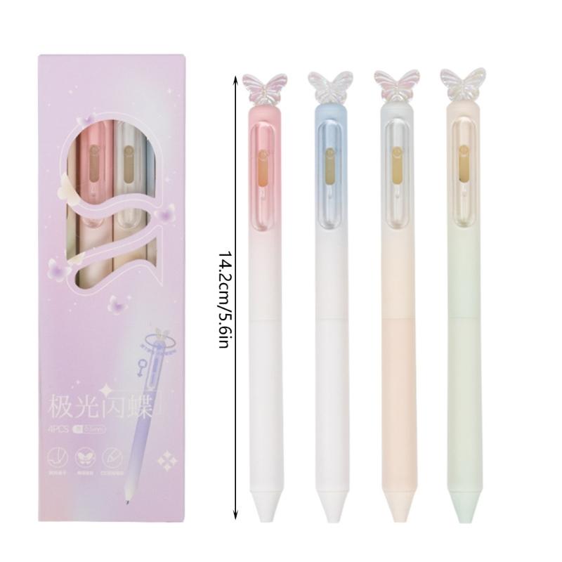 4PCS Butterfly Gel Inks Pen Retractable Gel Pen Ergonomic Grip 0.5MM Fine Point Black Inks for Office School Supplies