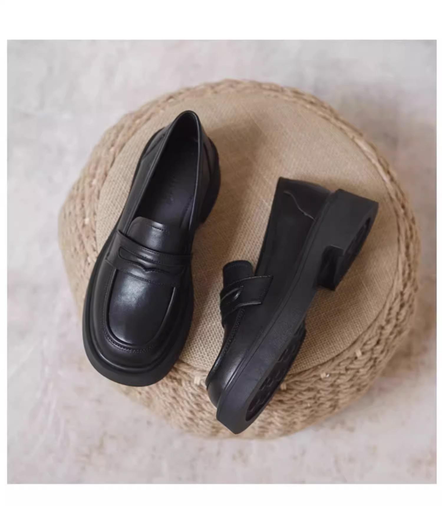 Весенние и осенние профессиональные женские мокасины из натуральной кожи на толстой подошве 35 чёрный