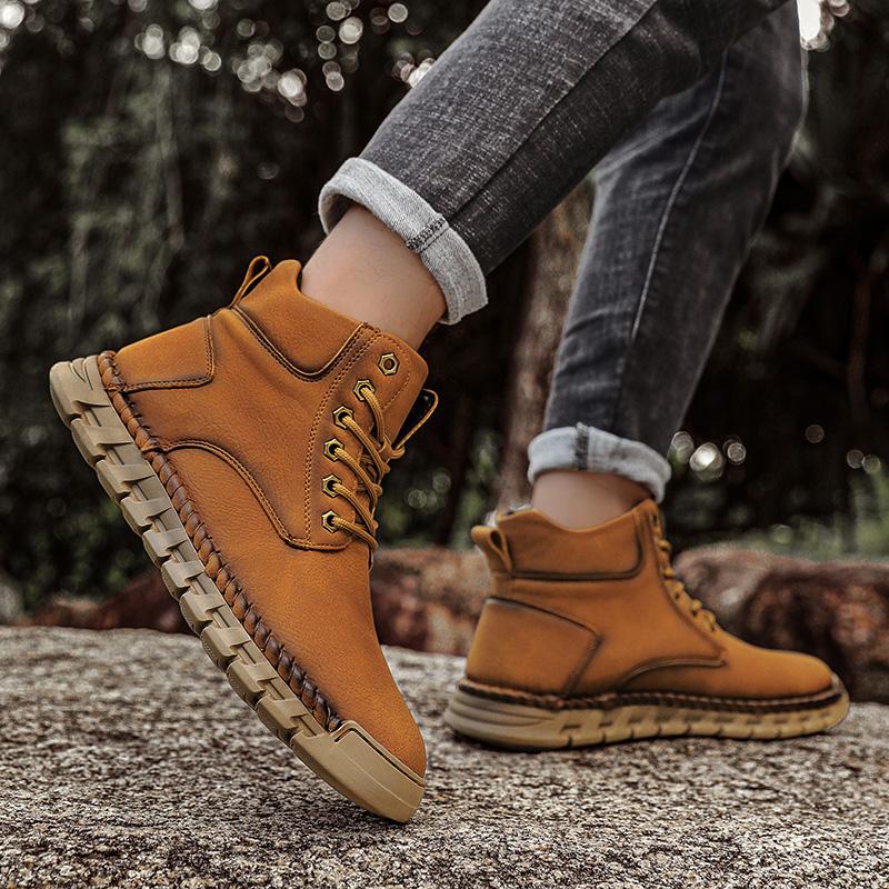 Handmade Men's High-top Boots Ankle Leather Shoes Outdoor Hiking Boots Sneakers Footwear Autumn & Winter