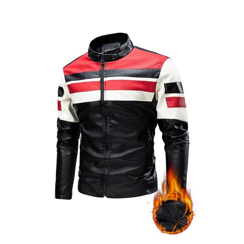 Men's Leather Jacket New Autumn and Winter Stitching Handsome Motorcycle Leather Jacket Large Size Leather Jacket Fat Men's Clothing