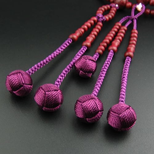 Myorenka Soka Gakkai Women's Prayer Beads, Purple Heart, 8-inch, Small Size, Purple, Natural Wood, Double-Strand Prayer Beads + Prayer Bead Bag Set, O