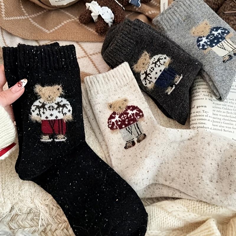 5 Pairs Women's Winter Mid-Calf Socks Soft Animal Pattern, Casual Formal Wear, Cute Socks, Cold Weather Wear, Plush Material, Sock Lovers